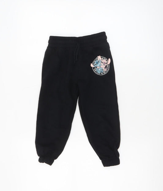 Girls UK Size 4-5 Years Disney Regular Fit Jogger Black Trousers