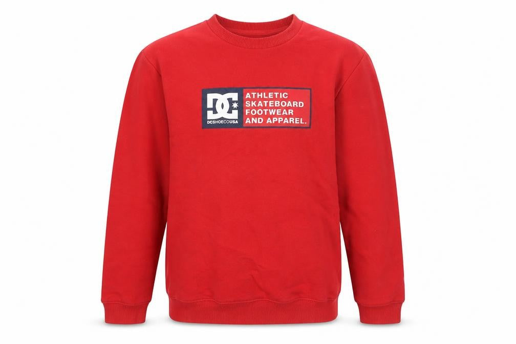 Front view of DC Shoes boys’ red xl 16 sweatshirt pullover fleece crew neck logo top