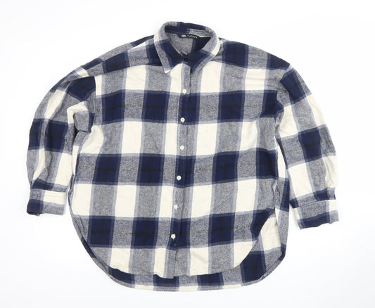 Womens UK Size 12 Zara Blue Basic Button-Up