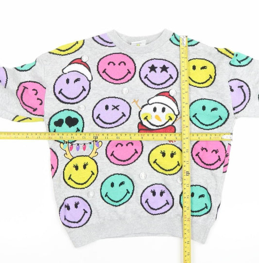 Next Girls Grey SmileyWorld Christmas Pullover Jumper 8 Years