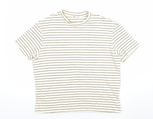 Womens UK Size S Zara Ivory Basic T-Shirt