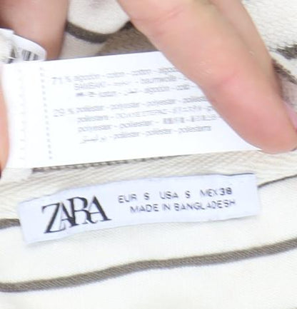 Womens UK Size S Zara Ivory Basic T-Shirt