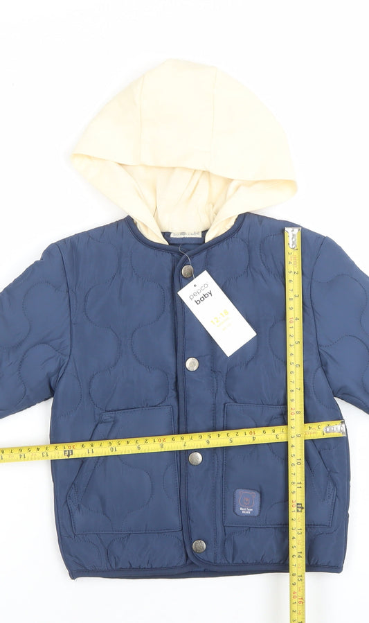 Pepco Baby Unisex Blue Quilted Hooded Jacket 12-18 Months Polyester