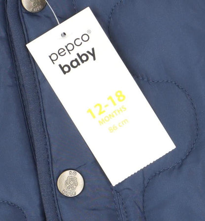 Pepco Baby Unisex Blue Quilted Hooded Jacket 12-18 Months Polyester