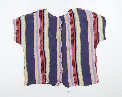 Womens UK Size 12 Warehouse Multicoloured Cropped Button-Up