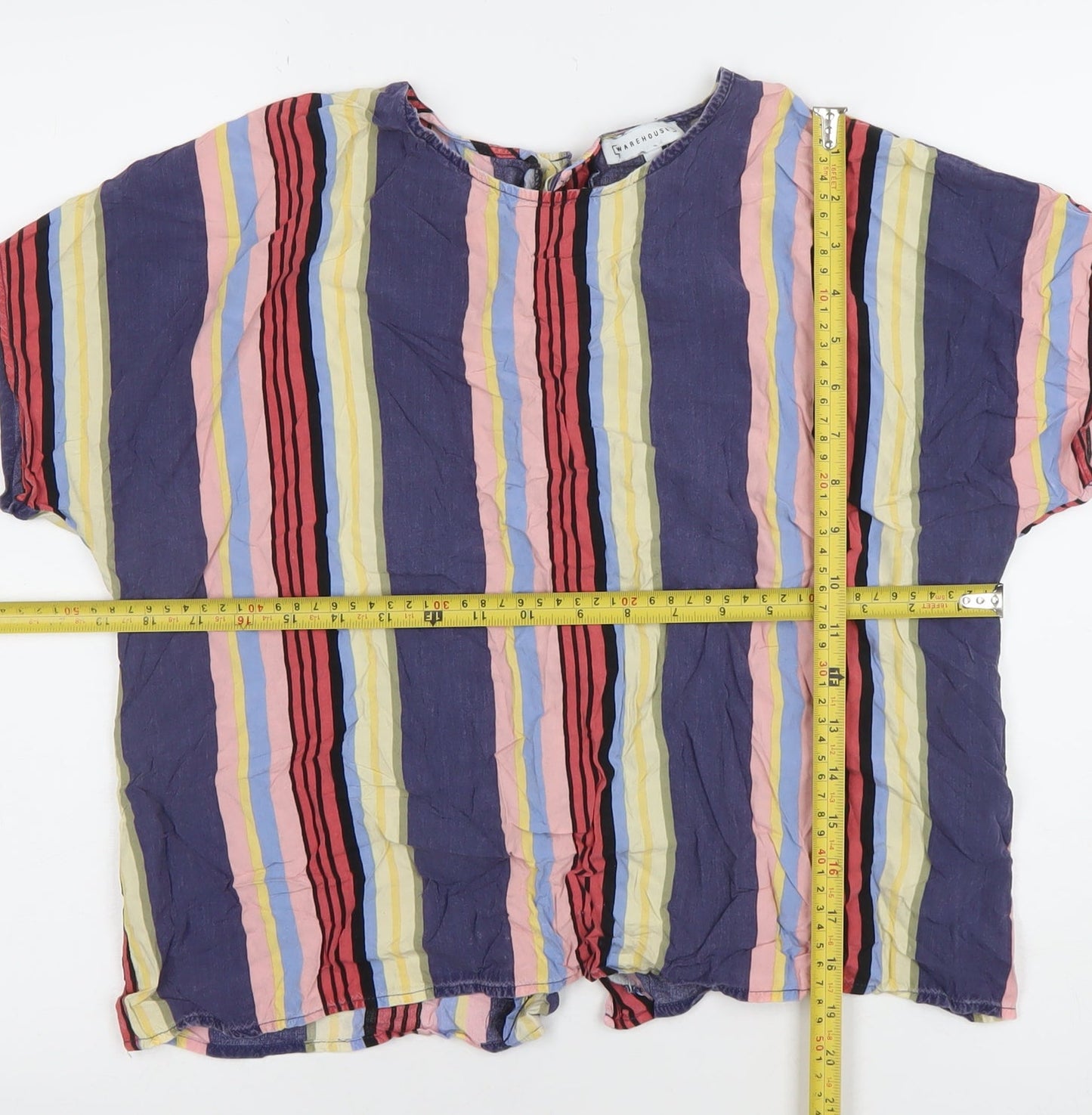 Womens UK Size 12 Warehouse Multicoloured Cropped Button-Up
