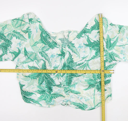 Womens UK Size 18 H&M Green Cropped Blouse