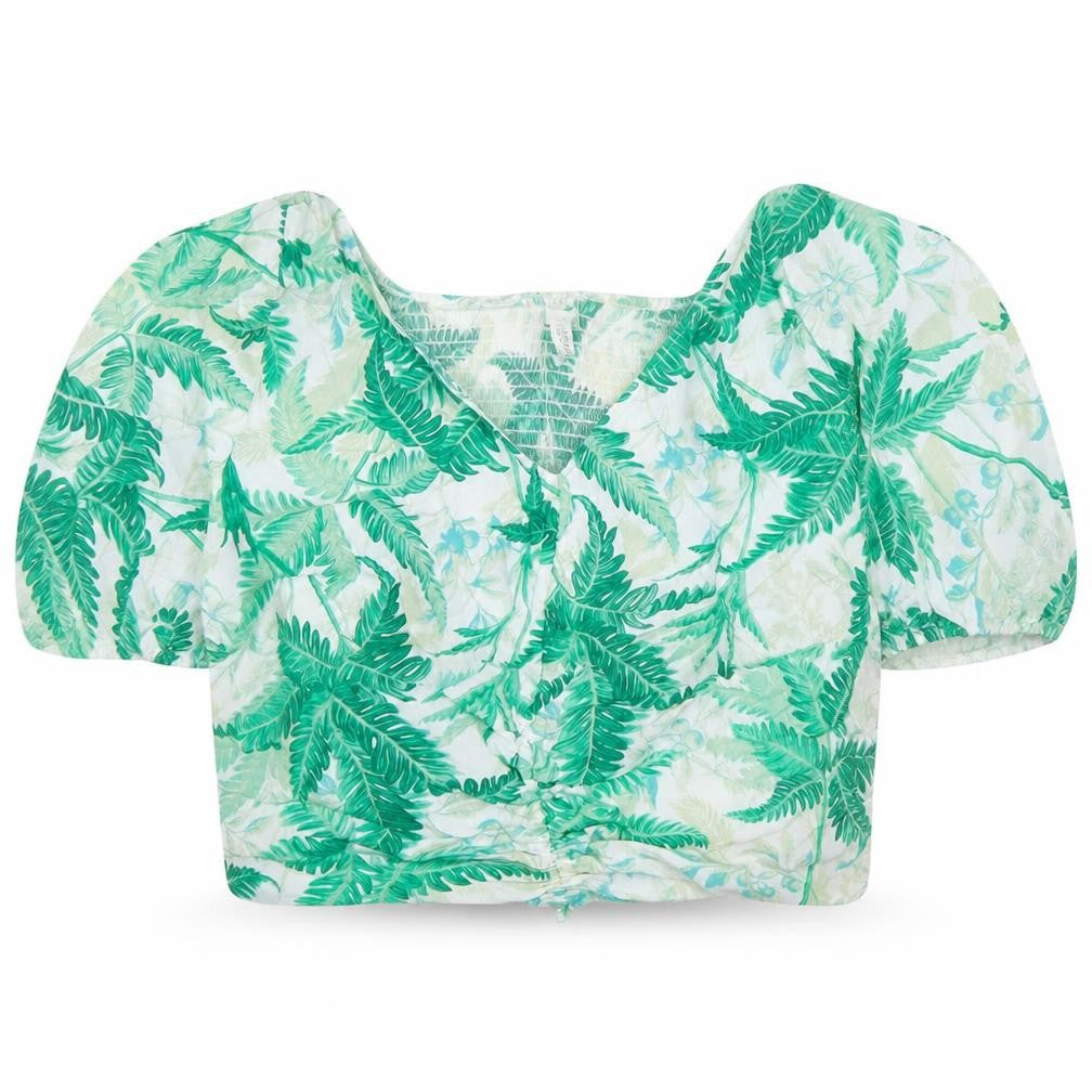 Womens UK Size 18 H&M Green Cropped Blouse