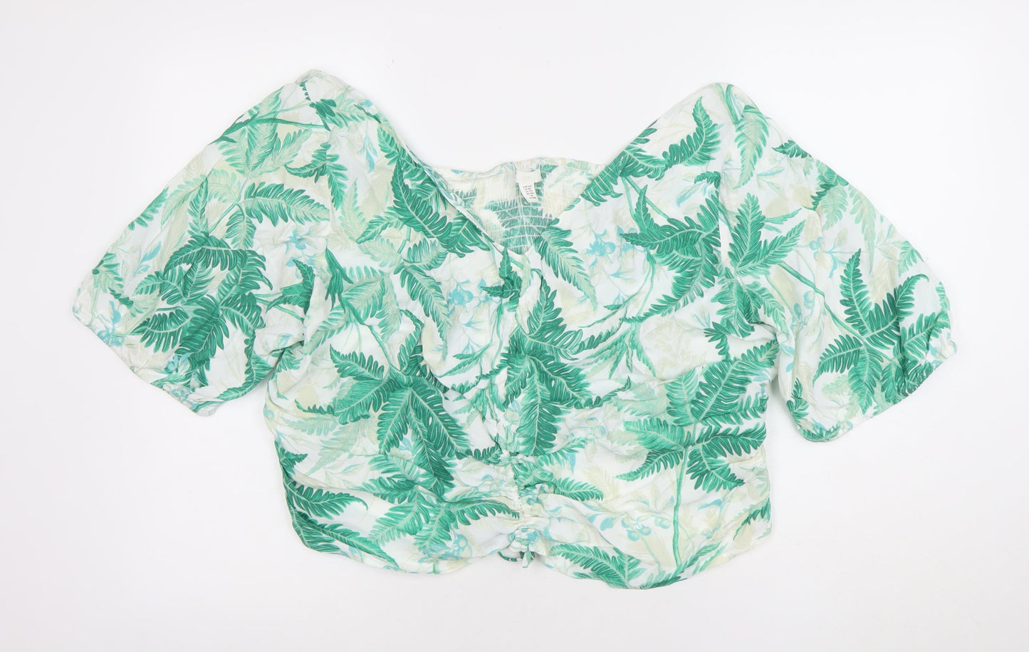 Womens UK Size 18 H&M Green Cropped Blouse