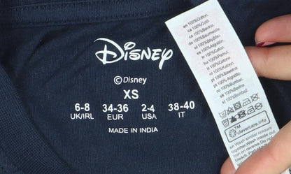 Womens UK Size XS Disney Blue Basic T-Shirt