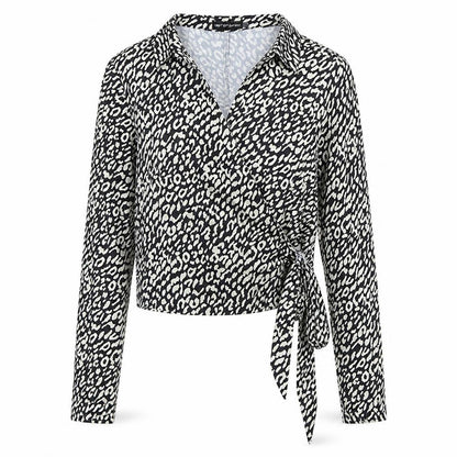 PrettyLittleThing Womens Black Animal Print Wrap Blouse UK 8