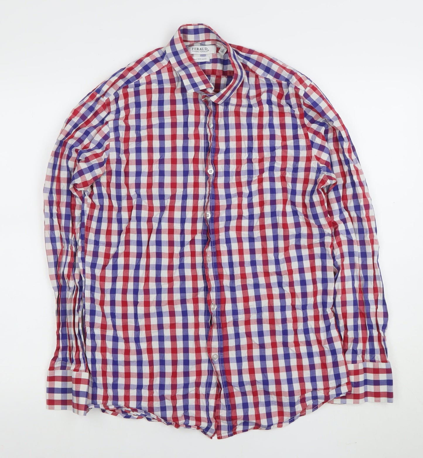 Gianni Feraud Men's Multicoloured Check Cotton Long Sleeve Shirt Size 16