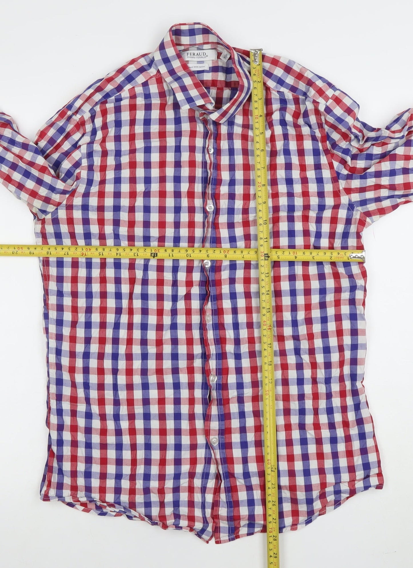 Gianni Feraud Men's Multicoloured Check Cotton Long Sleeve Shirt Size 16