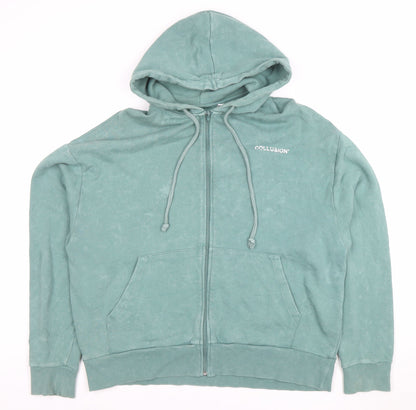 Mens UK Size S COLLUSION Green Full Zip Hoodie