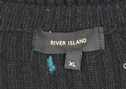 Mens UK Size XL River Island Black Pullover Jumper
