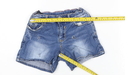 Zara Girls Blue Denim Distressed Shorts 7-8 Years Cotton Blend Casual