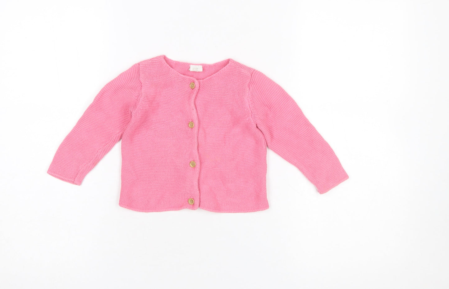 H&M Pink Cotton Knit Cardigan 9-12 Months Unisex Baby Long Sleeve Jumper