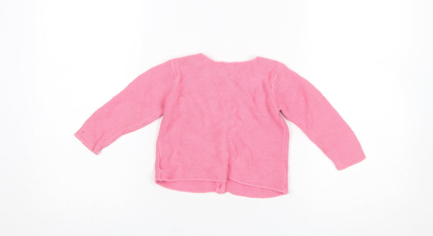 H&M Pink Cotton Knit Cardigan 9-12 Months Unisex Baby Long Sleeve Jumper