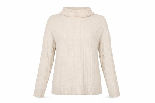 Country Casuals Women Beige Roll Neck Cable-Knit Jumper L/XL