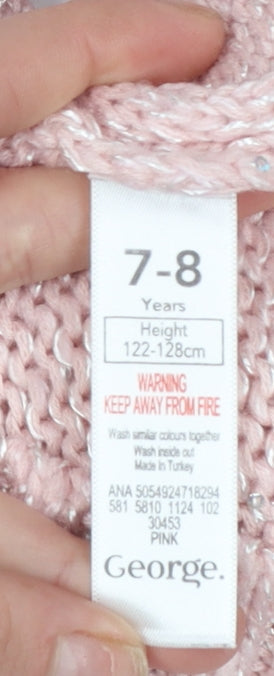 Girls UK Size 7-8 Years George Pink Pullover Jumper