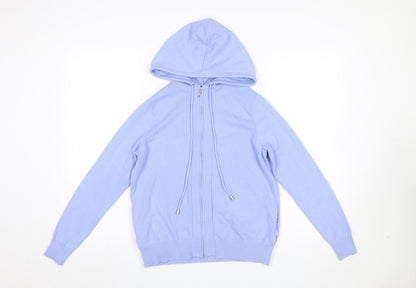 Marks & Spencer Women Blue Hooded Full Zip Knit Jumper Size S