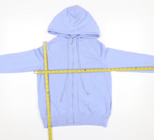 Marks & Spencer Women Blue Hooded Full Zip Knit Jumper Size S