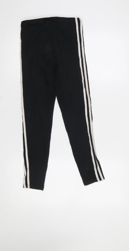Adidas Girls Black Ankle Leggings 11-12 Years Cotton Stretch Side Stripe