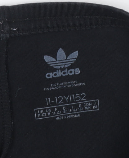 Adidas Girls Black Ankle Leggings 11-12 Years Cotton Stretch Side Stripe