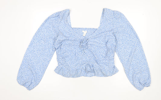 Womens UK Size L H&M Blue Cropped Blouse