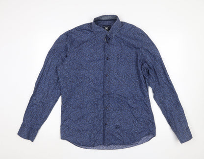 Lerros Men's Blue Floral Cotton Button-Up Long Sleeve Shirt M