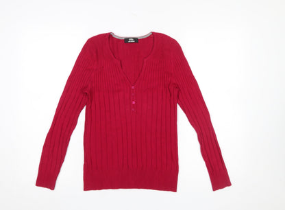 Womens UK Size 10 Marks and Spencer Red Henley Jumper