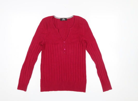 Womens UK Size 10 Marks and Spencer Red Henley Jumper