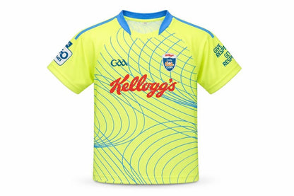 Front view of O'Neill boys’ yellow gaa kellogg's cool camps jersey t-shirt, size 3, years