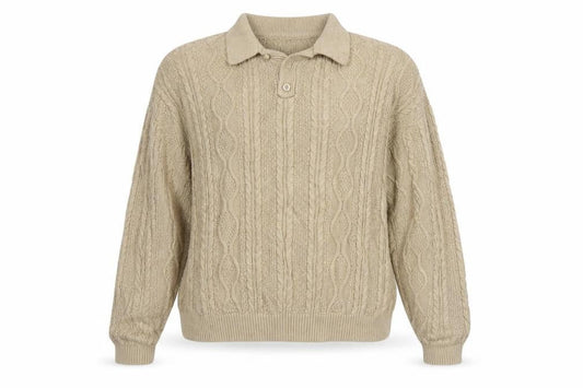Front view of ASOS DESIGN Women’s Beige Cable-Knit Collared Jumper XL Acrylic