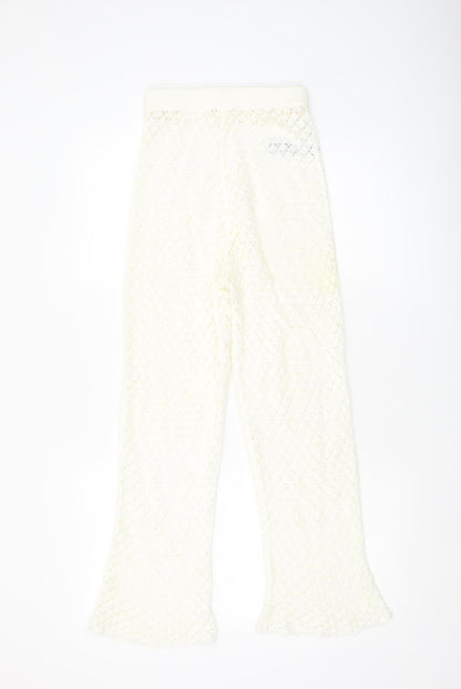 Womens UK Size XS Oysho Regular Fit Cropped Ivory Trousers