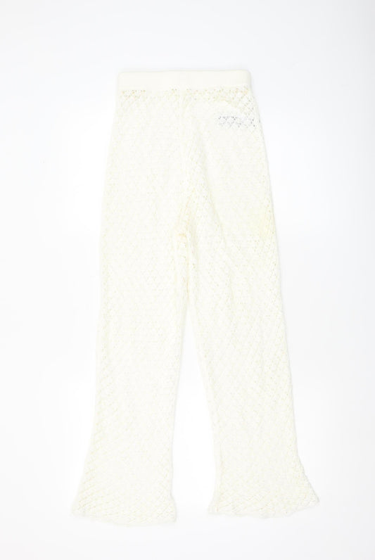 Womens UK Size XS Oysho Regular Fit Cropped Ivory Trousers