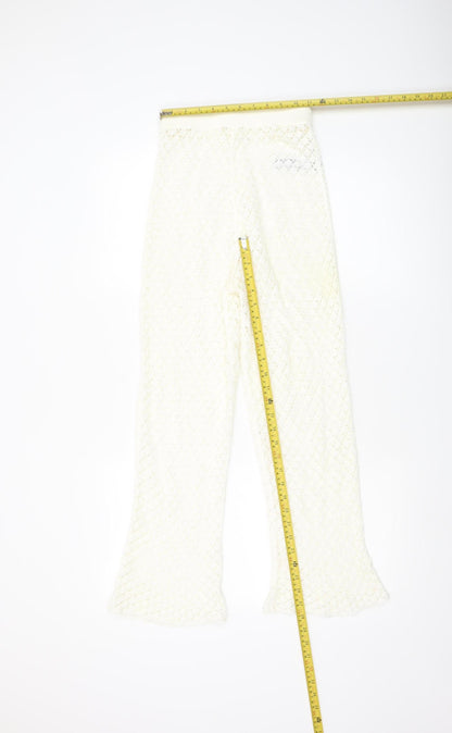 Womens UK Size XS Oysho Regular Fit Cropped Ivory Trousers