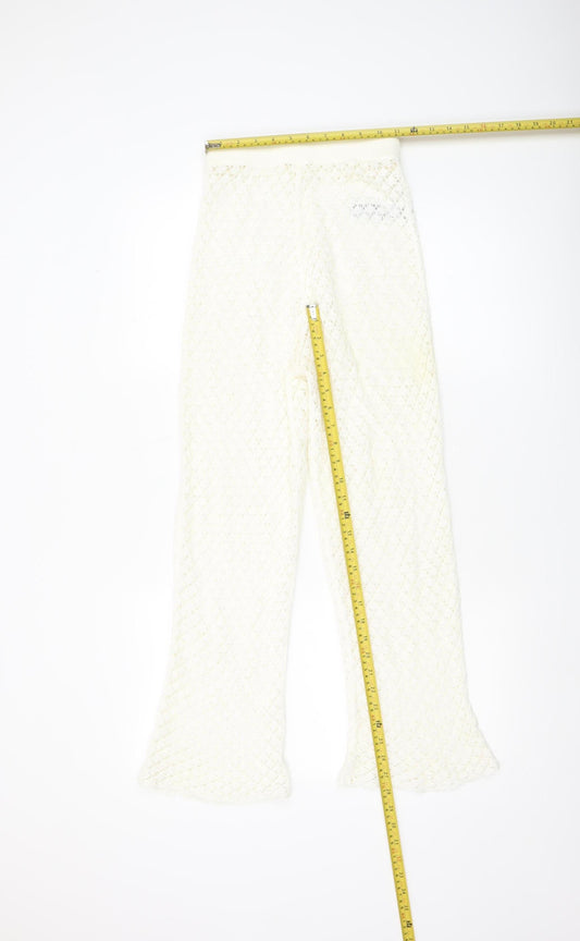 Womens UK Size XS Oysho Regular Fit Cropped Ivory Trousers
