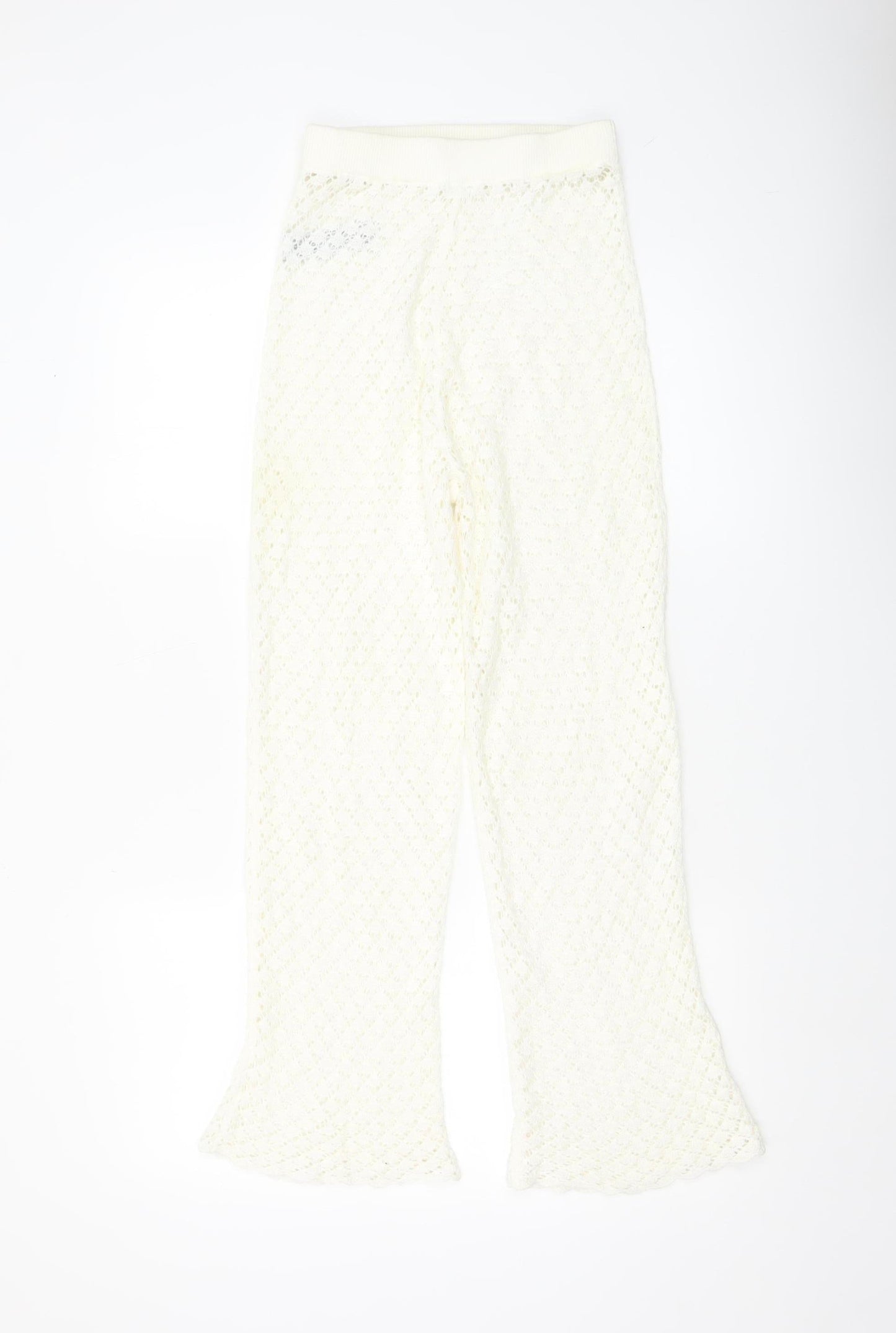 Womens UK Size XS Oysho Regular Fit Cropped Ivory Trousers