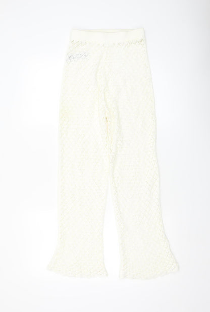 Womens UK Size XS Oysho Regular Fit Cropped Ivory Trousers
