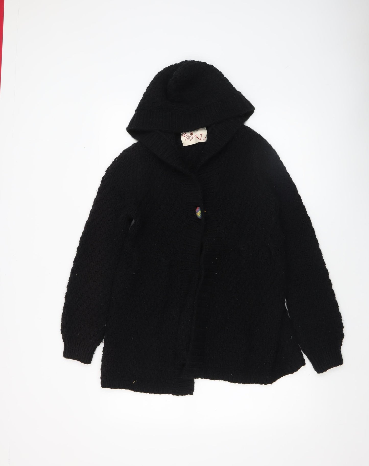 Womens UK Size M/L Heart Black Cardigan Jumper