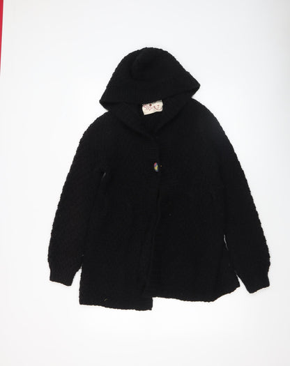 Womens UK Size M/L Heart Black Cardigan Jumper
