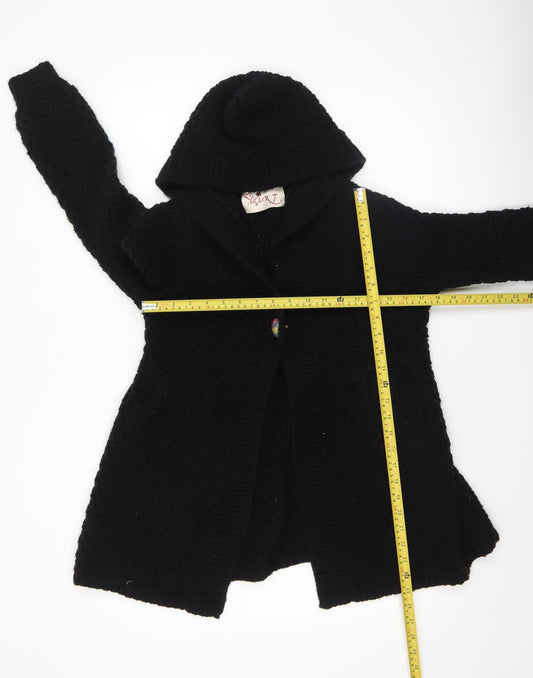Womens UK Size M/L Heart Black Cardigan Jumper