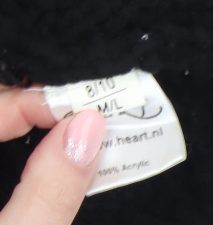 Womens UK Size M/L Heart Black Cardigan Jumper