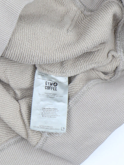 Mens UK Size L Gym+Coffee Beige Pullover Hoodie