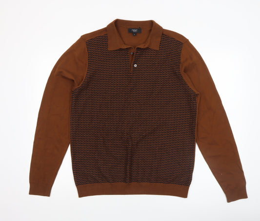 Mens UK Size M NEXT Brown Henley Jumper