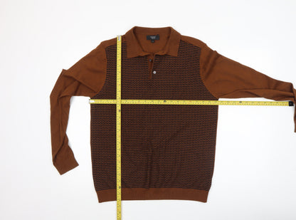 Mens UK Size M NEXT Brown Henley Jumper