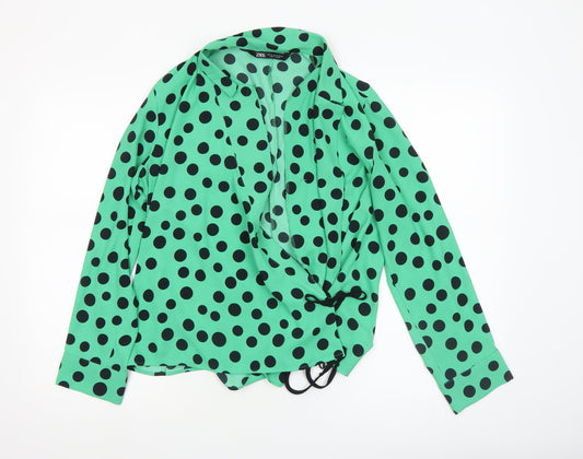 Womens UK Size 12 Zara Green Wrap Blouse