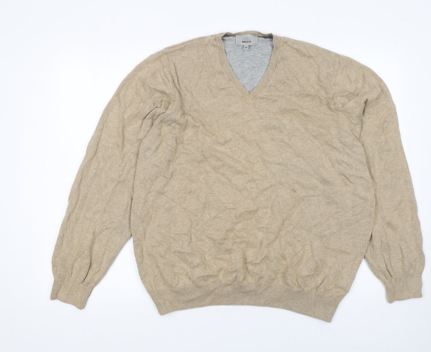 Mens UK Size XL Marks and Spencer Beige Pullover Jumper