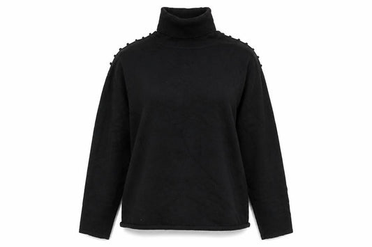 Front view of Amaranto women’s black roll neck long sleeve knit jumper, size UK 16